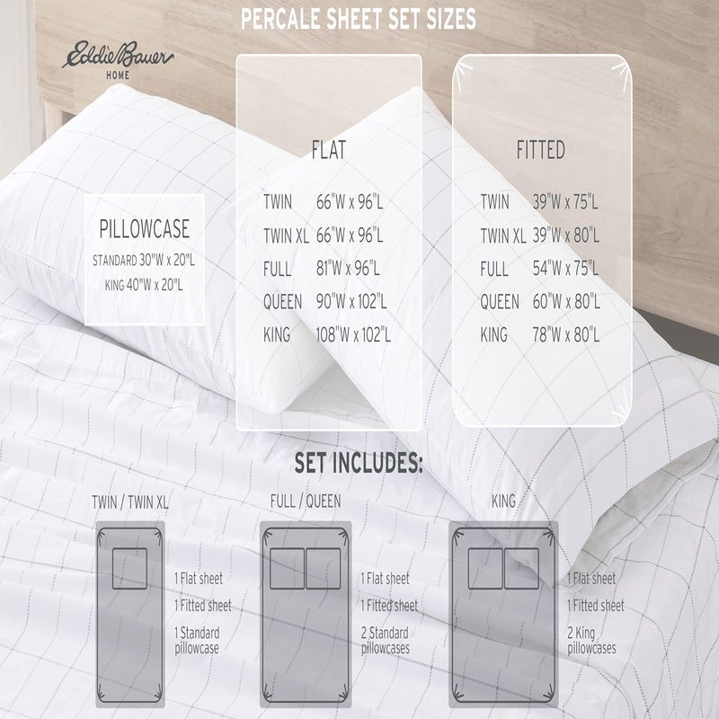 Eddie Bauer - Twin XL Sheet Set, Cotton Percale Bed Sheets, Crisp & Cool, Ideal Dorm Essentials (Downstream, Twin XL) - Image 2